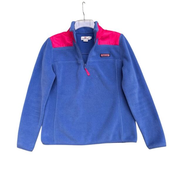 Vineyard Vine Blue Pink Pullover Fleece Sweater Jacket Women Sz X Small 1/4 Zip - Picture 2 of 7